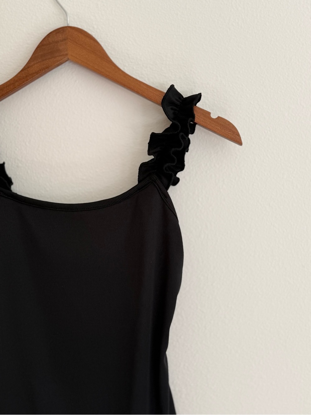 Black Ruffled Strap Women's Bodysuit